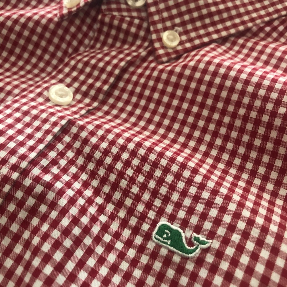 Vineyard Vines Red Gingham Whale Button Down